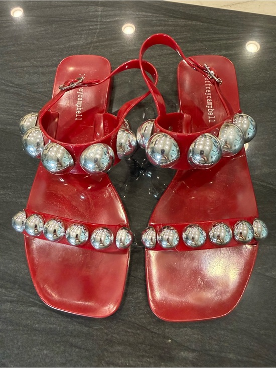 Jeffrey Campbell Shoes - Jeffrey Campbell Gum-Drop Jelly Sandals Red with Silver Studs